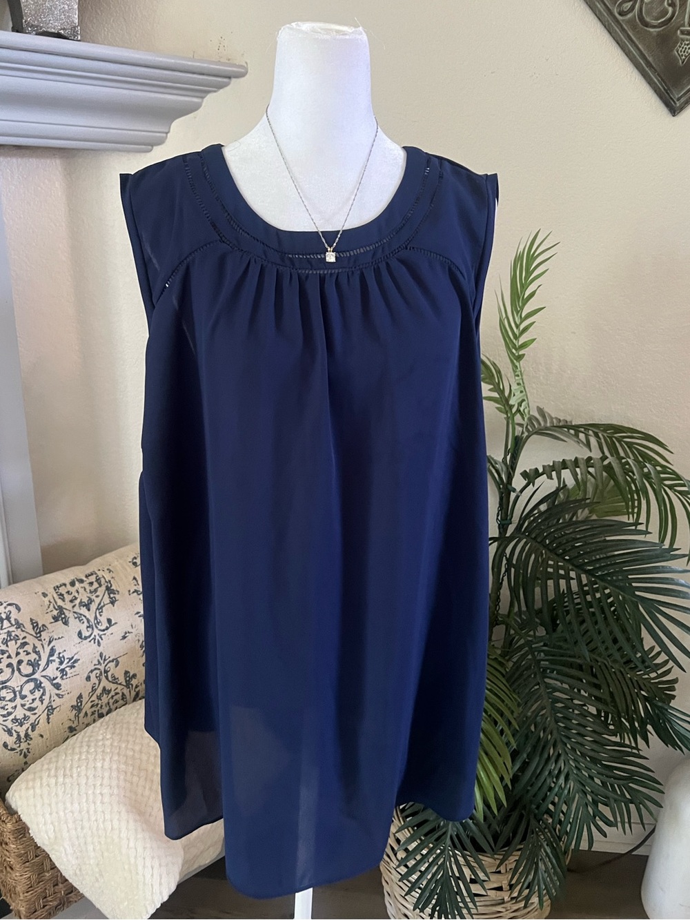 41 Hawthorn Navy Sleeveless Gathered Yoke Camisole